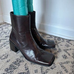 Nine West Dark Red/Brown Patent Heeled Boots - Size 7.5